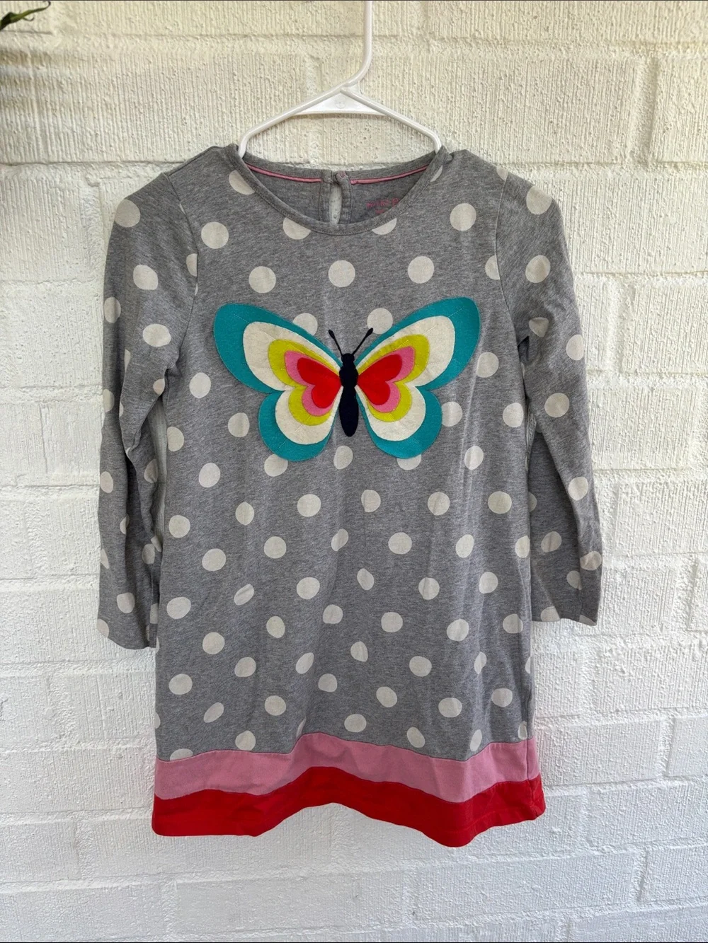 Mini Boden Butterfly Felt Cotton Long Sleeve Polka Dot Dress 9-10